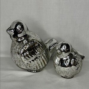 Pottery Barn Mercury Glass Silver Bird Figurines Spring, Easter, Decor.